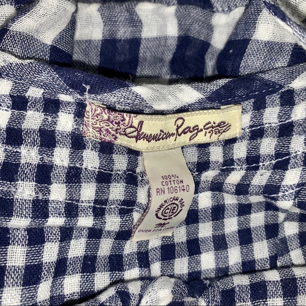 American Rag white and blue gingham blouse - Picture 3 of 5